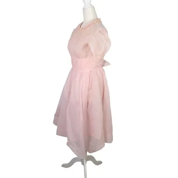 Vintage 50s JW Robinson Youngland Nylon Sheer Pink Peter Pan Collar Party Dress - Picture 3 of 8